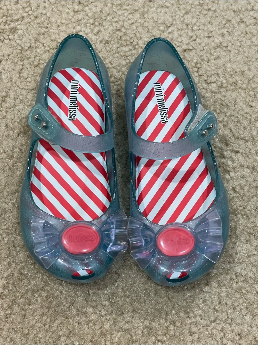 Mini Melissa Girls' Candy Glitter Teal Mary Jane Jelly Shoes with Pink Accents